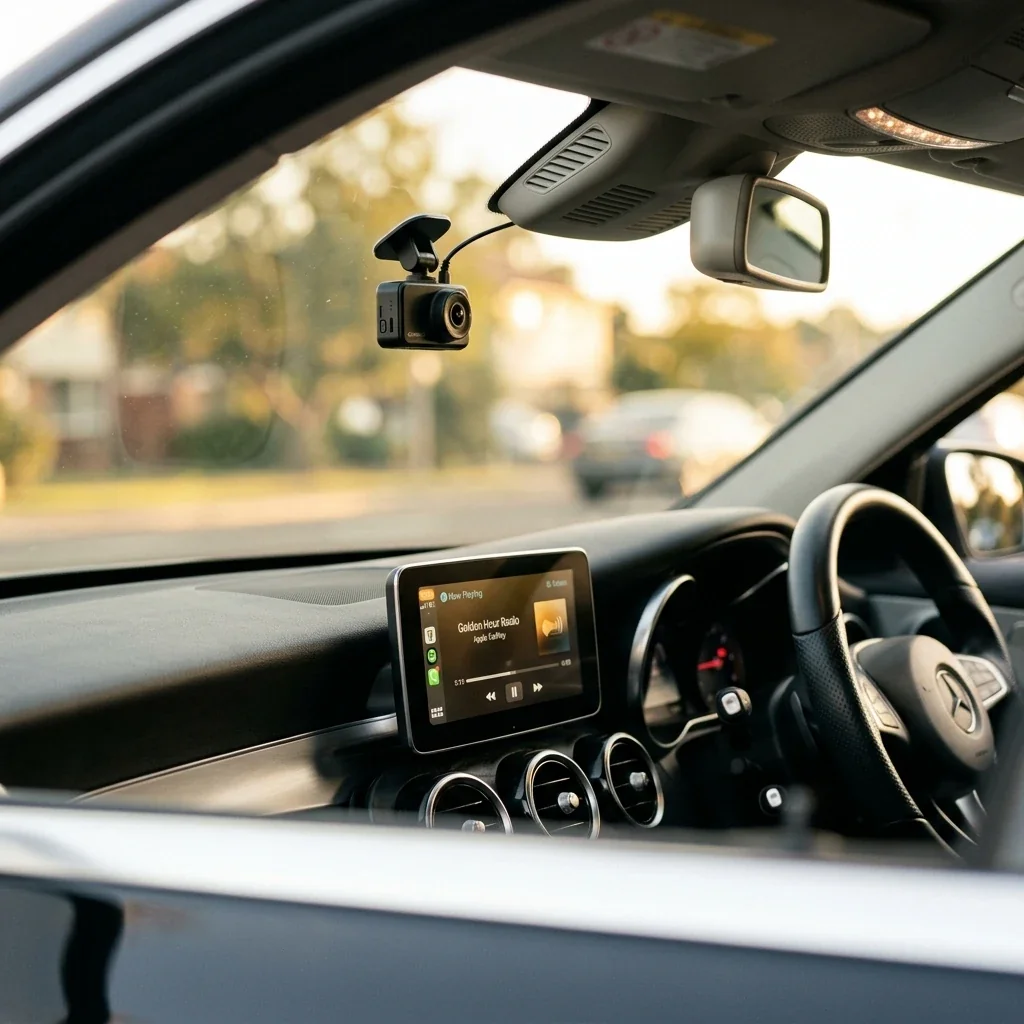 Dash cam and stereo aftermarket add-ons in a car with an interlock