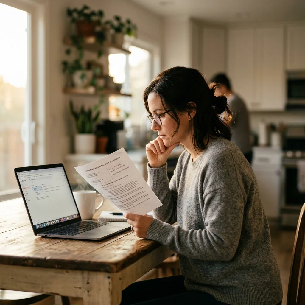 Driver researching the DUI charge meaning and related paperwork at home