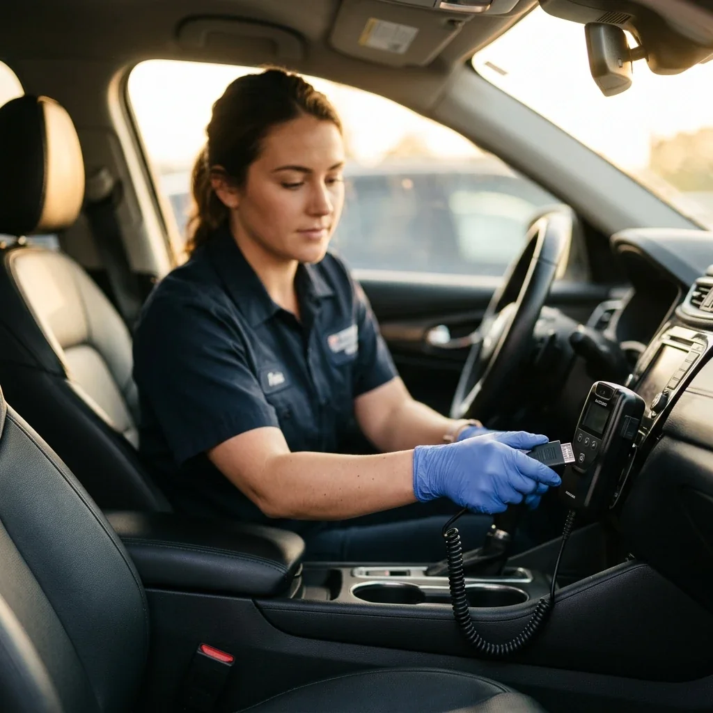 Technician completing an ignition interlock installation appointment