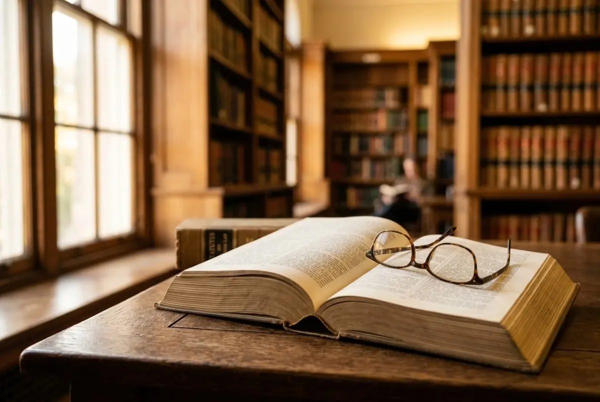 Open statute book and reading glasses on a library desk, a reminder that each state defines a vehicle in its own law.