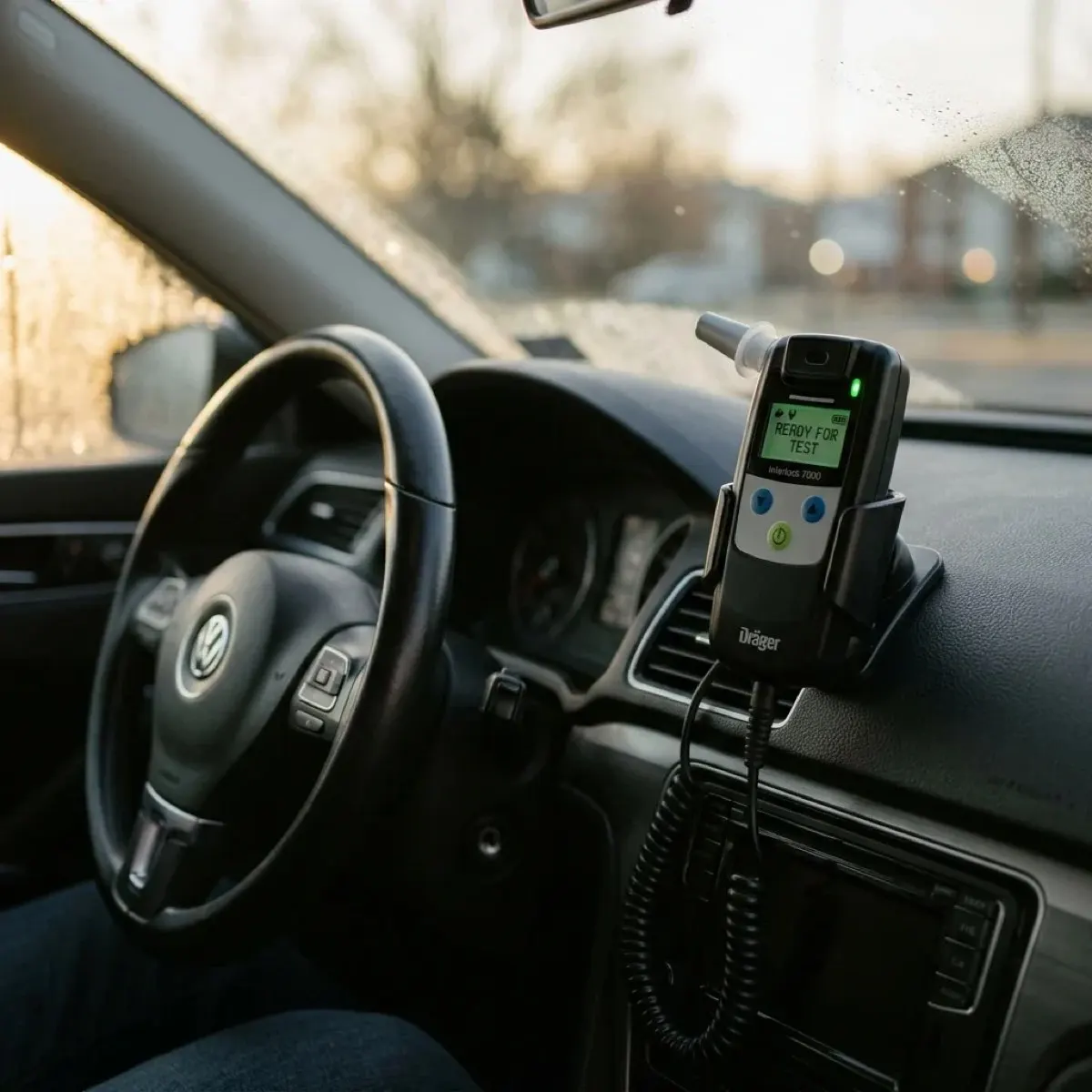 Compact ignition interlock handset mounted on a vehicle dashboard