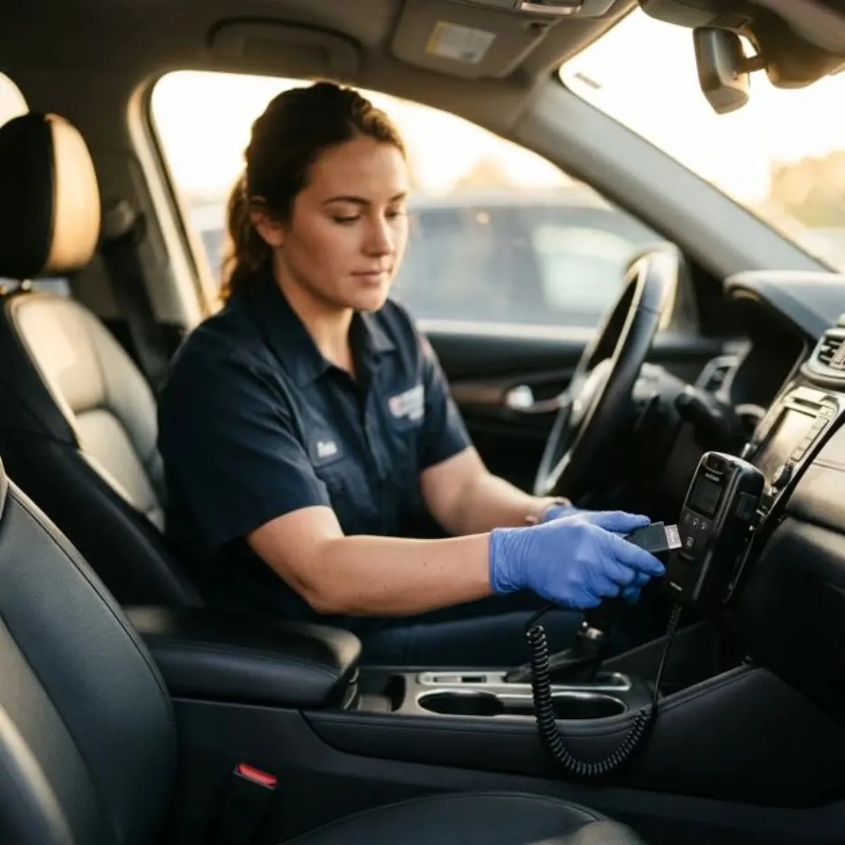 A technician completes an ignition interlock installation in a driver's car