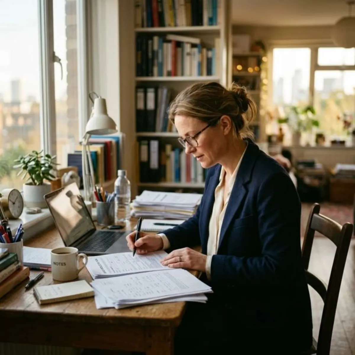 A driver reviews SATOP paperwork and program forms at a desk by the window